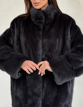 Норковый полушубок графит - стойка воротник - фото 1