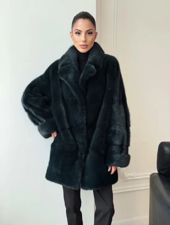 Зеленая норковая шуба - жакет - фото 10