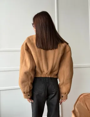 Зимняя женская дубленка - бомбер - фото 11