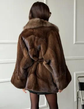 Полушубок автоледи норковый - воротник куница - фото 7
