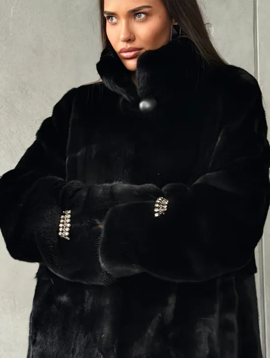 Черная норковая шуба Blackglama - стойка воротник - фото 3