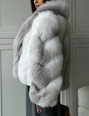 Полушубок из белой лисы, рукава - косички - фото 2
