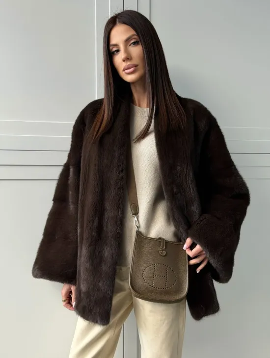 Меховой жакет из норки V- образный воротник - фото 8