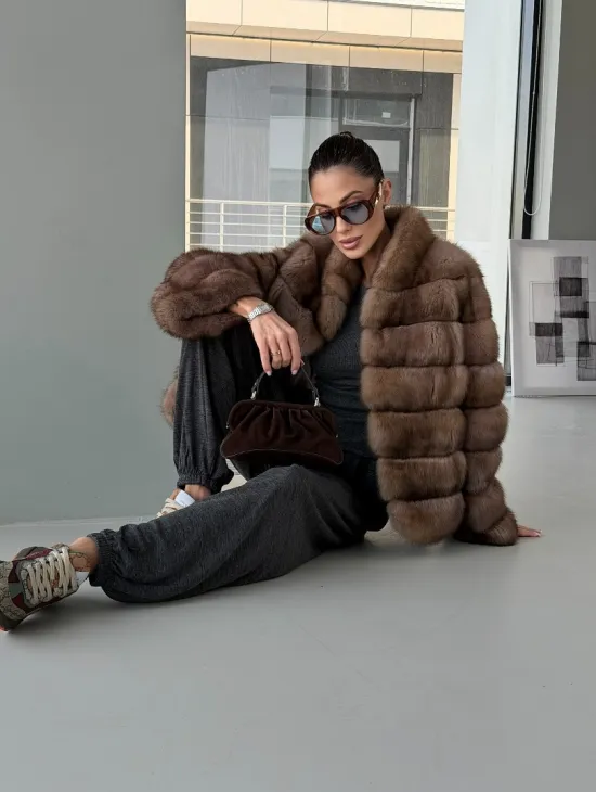 Полушубок из соболя «Тортора графит» - фото 17