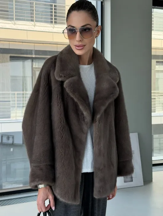 Короткий норковый полушубок - английский воротник - фото 6