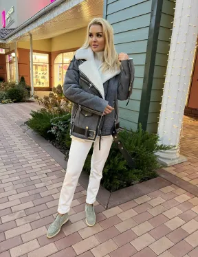 Дубленка - авиатор из винтажной кожи - фото 6