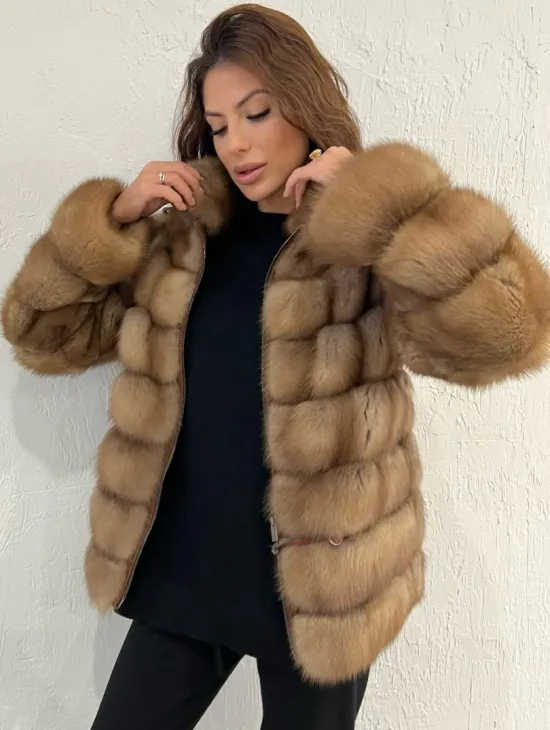 Шуба из меха куницы на молнии - фото 4