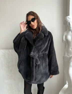 Шуба - манто из меха норки Nafa в цвете графит - фото 1