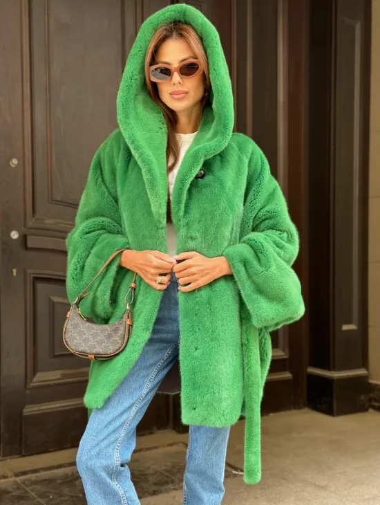 Шуба норковая с капюшоном 100524 - фото 0