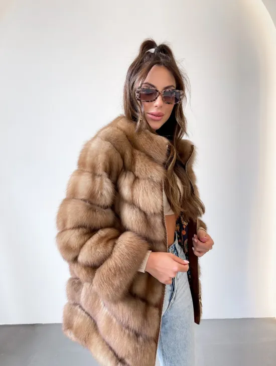 Шуба из куницы на молнии - фото 0