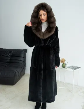 Норка BLACKGLAMA, пластины с капюшоном из меха куницы - фото 0