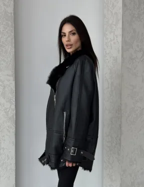 Черная дубленка - авиатор на тоскане - фото 9