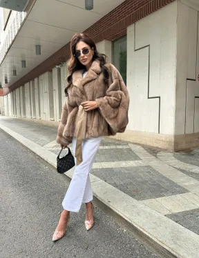 Шуба автоледи из норки цвет бежевый - фото 12