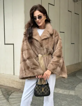 Шуба автоледи из норки цвет бежевый - фото 7