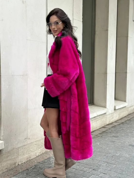 Фуксия шуба из меха аукционной норки - фото 8