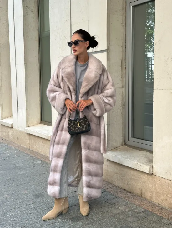 Шуба из импортной плюшевой норки английский воротник - нюд - фото 11